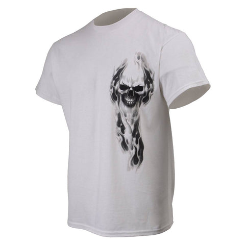 Milwaukee Leather MPMH116001 Men's 'Ghost' Skull Double Sided White Printed T-Shirt - X-Large