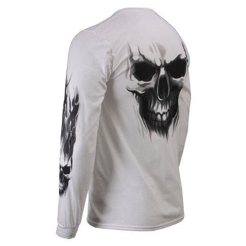 Milwaukee Leather MPMH117004 Men's 'Ghost Skull' White Long Sleeve Printed T-Shirt