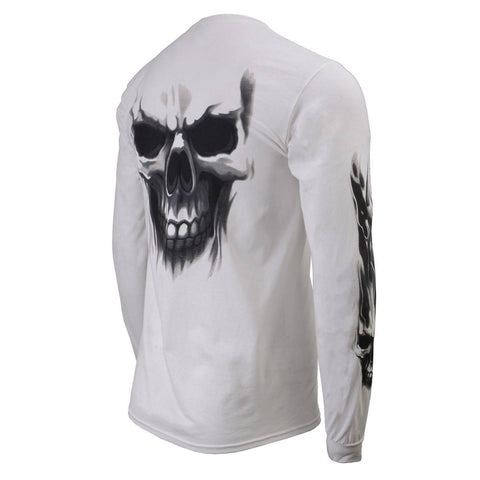 Milwaukee Leather MPMH117004 Men's 'Ghost Skull' White Long Sleeve Printed T-Shirt