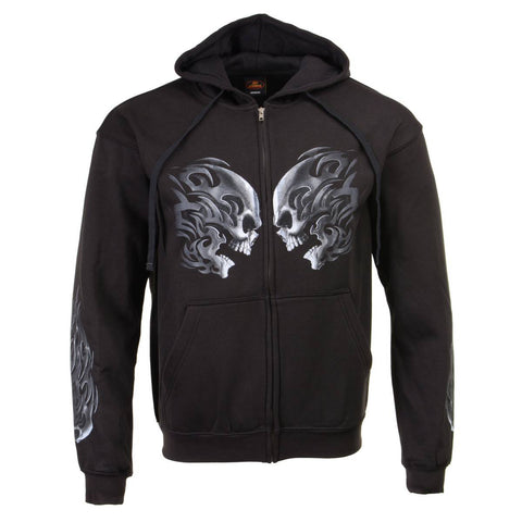 Milwaukee Leather MPMH118001 Men’s ‘Head Butt Skulls’ Black Hoodie with Zipper Closure - Large