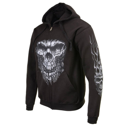 Milwaukee Leather MPMH118002 Men’s ‘Shredder Skull’ Black Hoodie with Zipper Closure