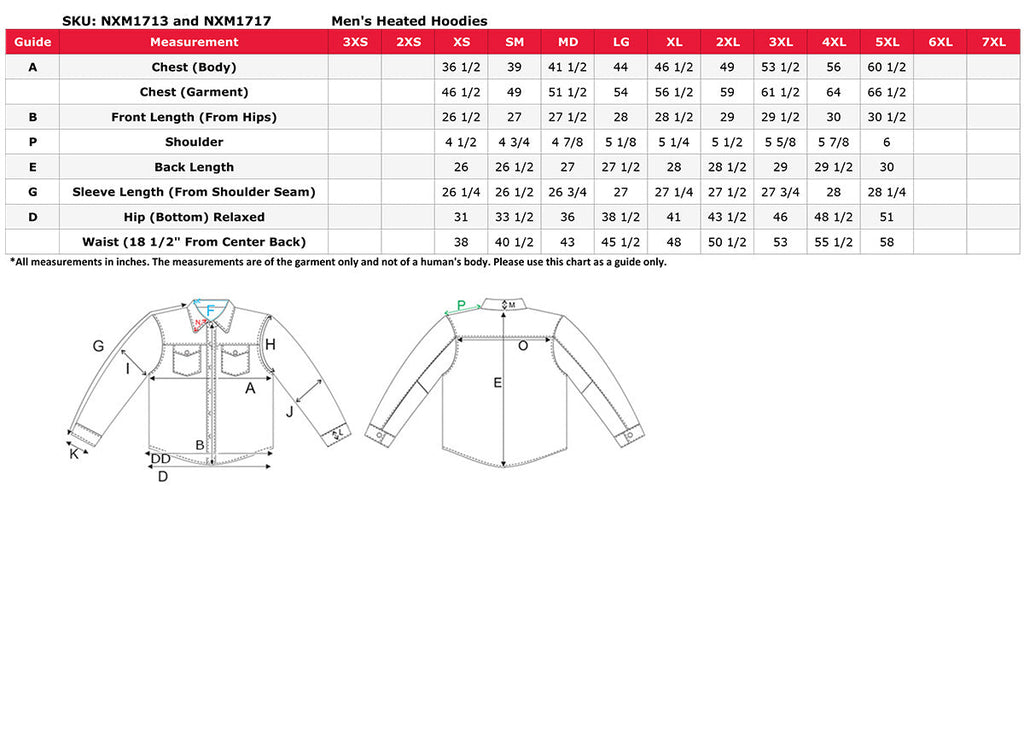 Nexgen Heat MPM1713 Men's Black 'Fiery' Heated Hoodies - Front Zipper Textile Heated Jacket for Winter w/Battery Pack