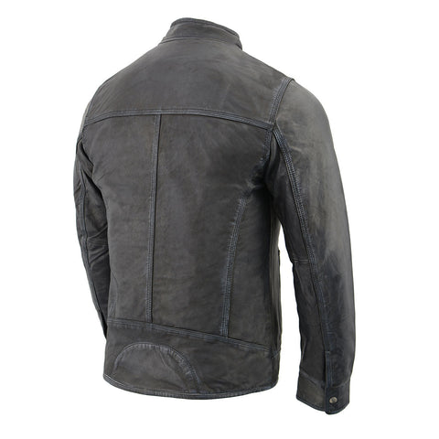 Milwaukee Leather SFM1830 Men's 'Cafe Racer' Triple Stitch Black and Grey Leather Jacket