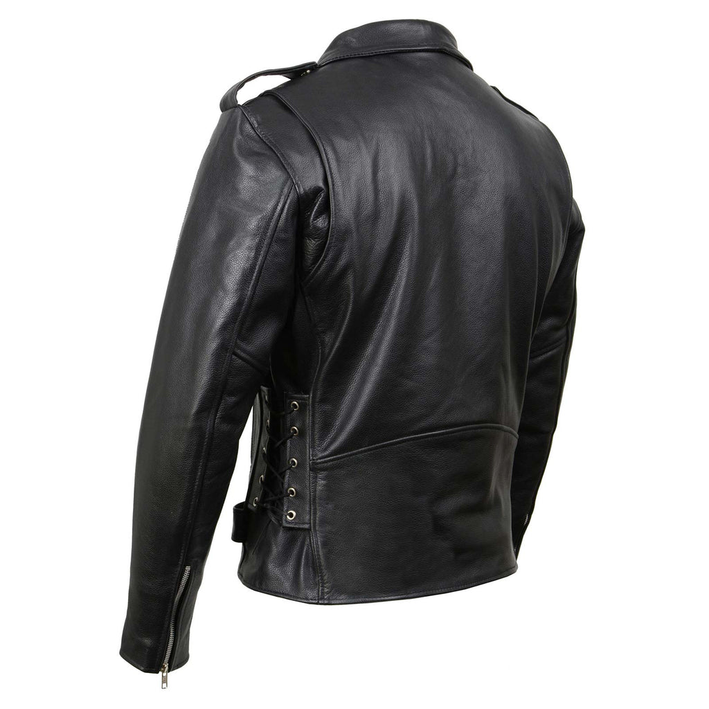 Milwaukee Leather SH1011 Men's Classic Brando Premium Leather Black Motorcycle Riders Leather Jacket w/ Side Laces