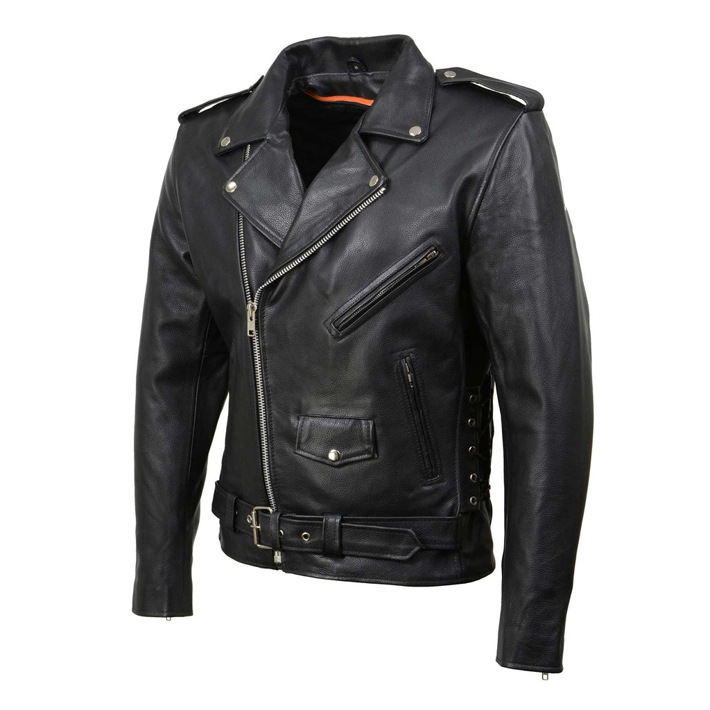 Milwaukee Leather SH1011 Men's Classic Brando Premium Leather Black Motorcycle Riders Leather Jacket w/ Side Laces