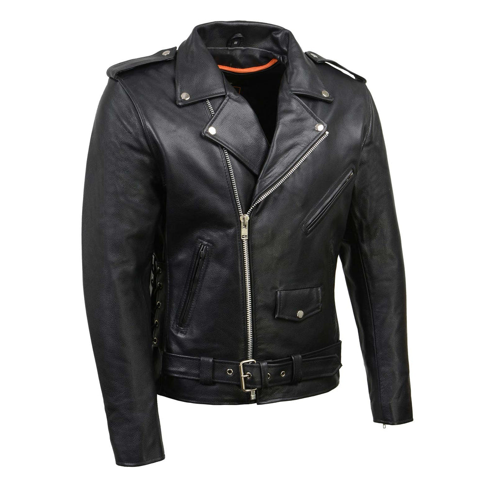 Milwaukee Leather SH1011 Men's Classic Brando Premium Leather Black Motorcycle Riders Leather Jacket w/ Side Laces