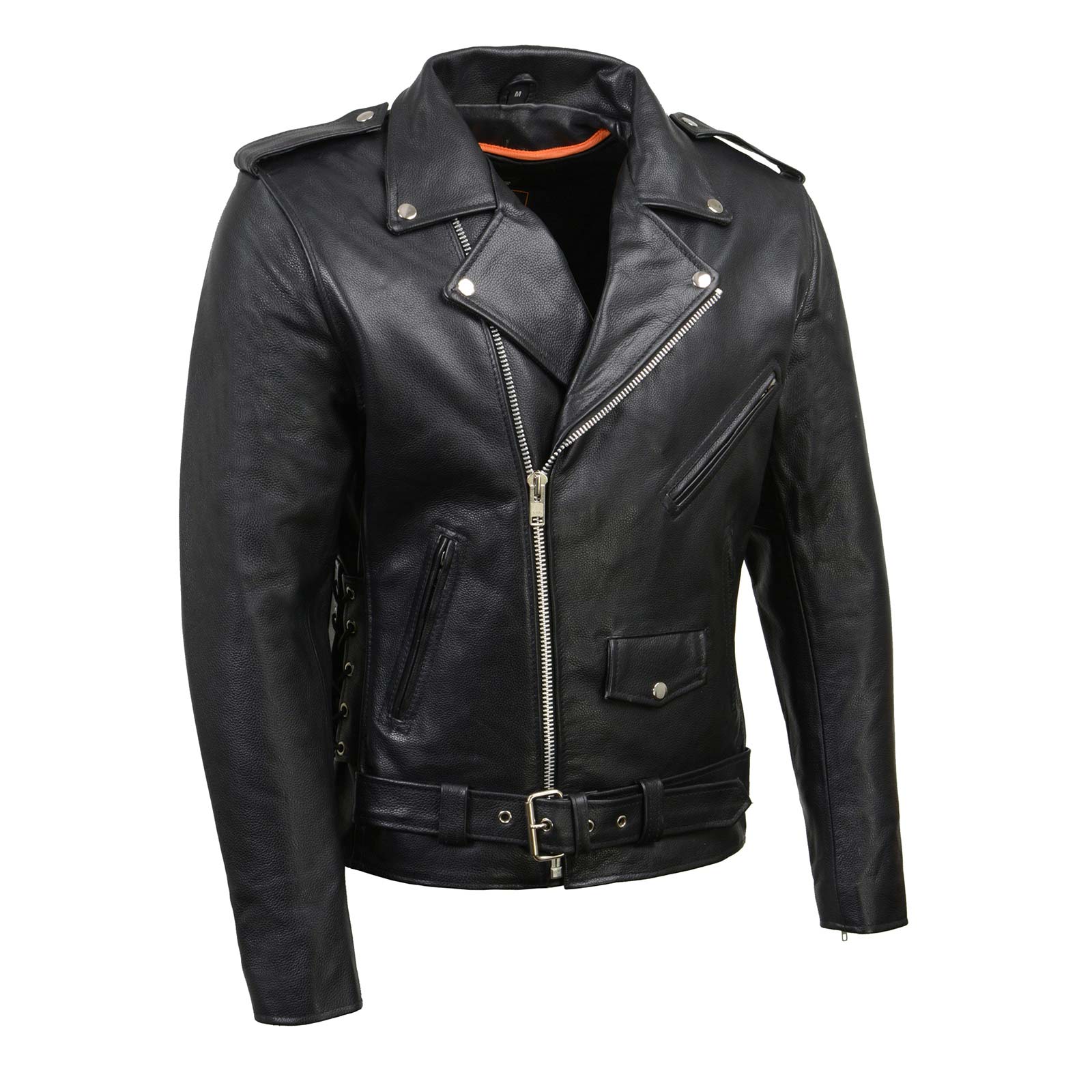 Milwaukee Leather SH1011 Men's Classic Brando Premium Leather Black Motorcycle Riders Leather Jacket w/ Side Laces