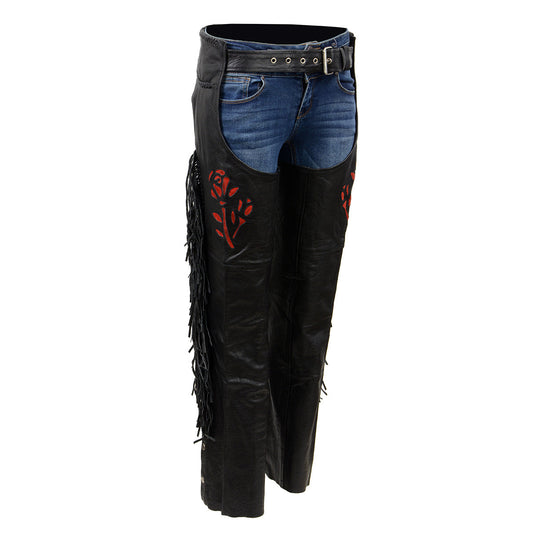 Womens Leather Motorcycle Chaps - Black Leather Motorcycle Chaps
