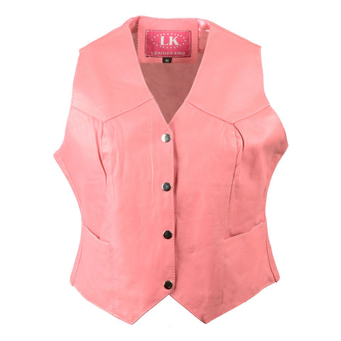 Leather King SH1227 Pink Ladies Classic Leather Four Snap Vest