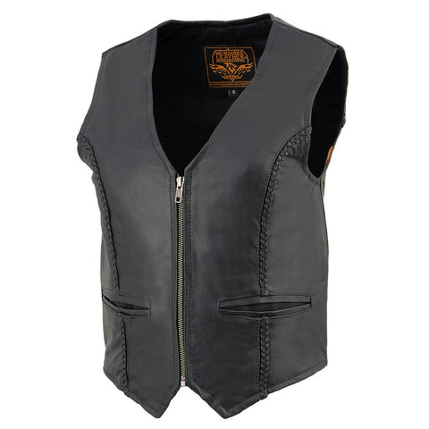 Milwaukee Leather SH1246 Women's Classic Black Leather Zipper Front Vest