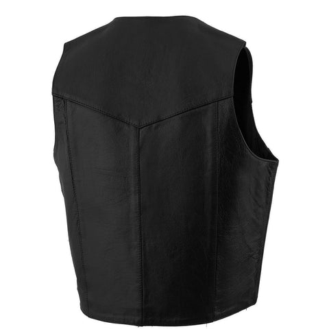 Milwaukee Leather SH1310 Men's Black Leather Classic V-Neck Motorcycle Rider Vest w/ Front Snap Button Closure