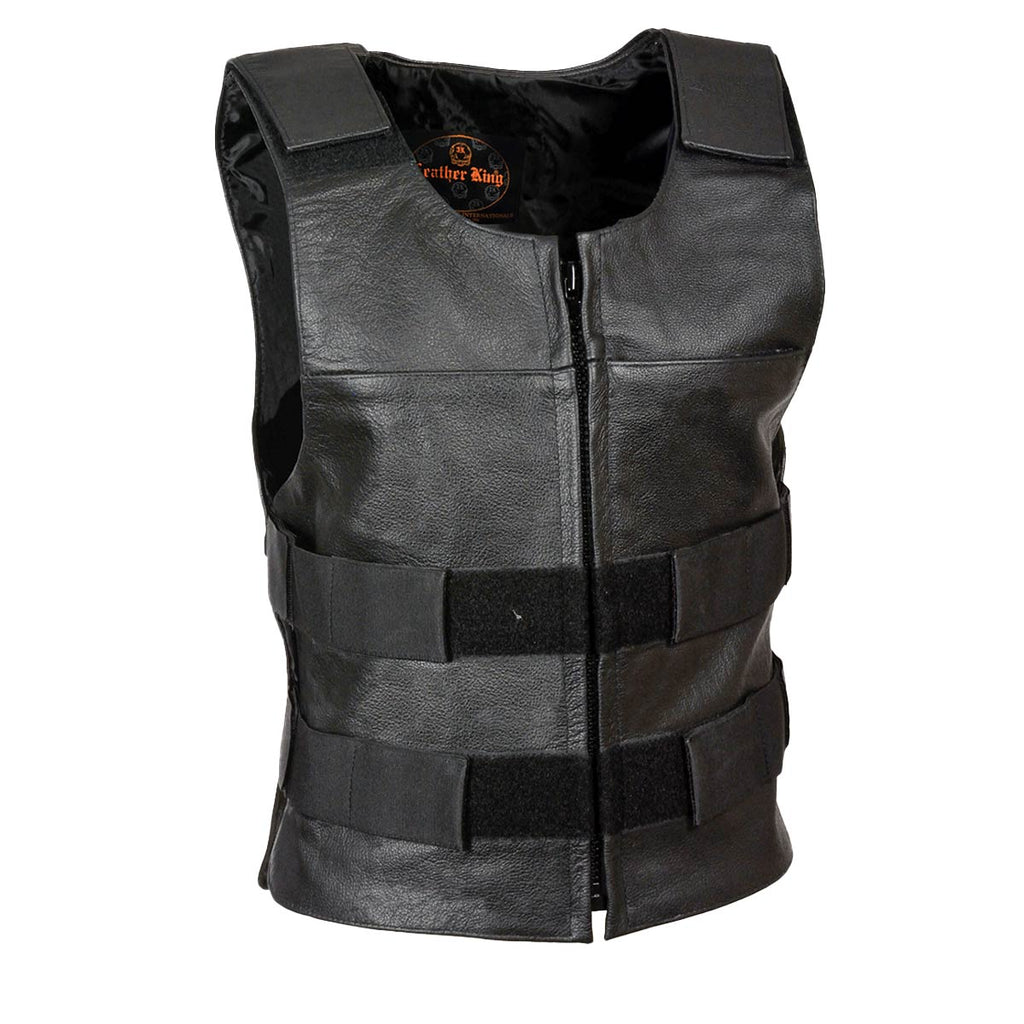 Milwaukee Leather SH1367 Men's Black Leather Swat Style Rider Vest w/ Plain Back Panel for Club Patches