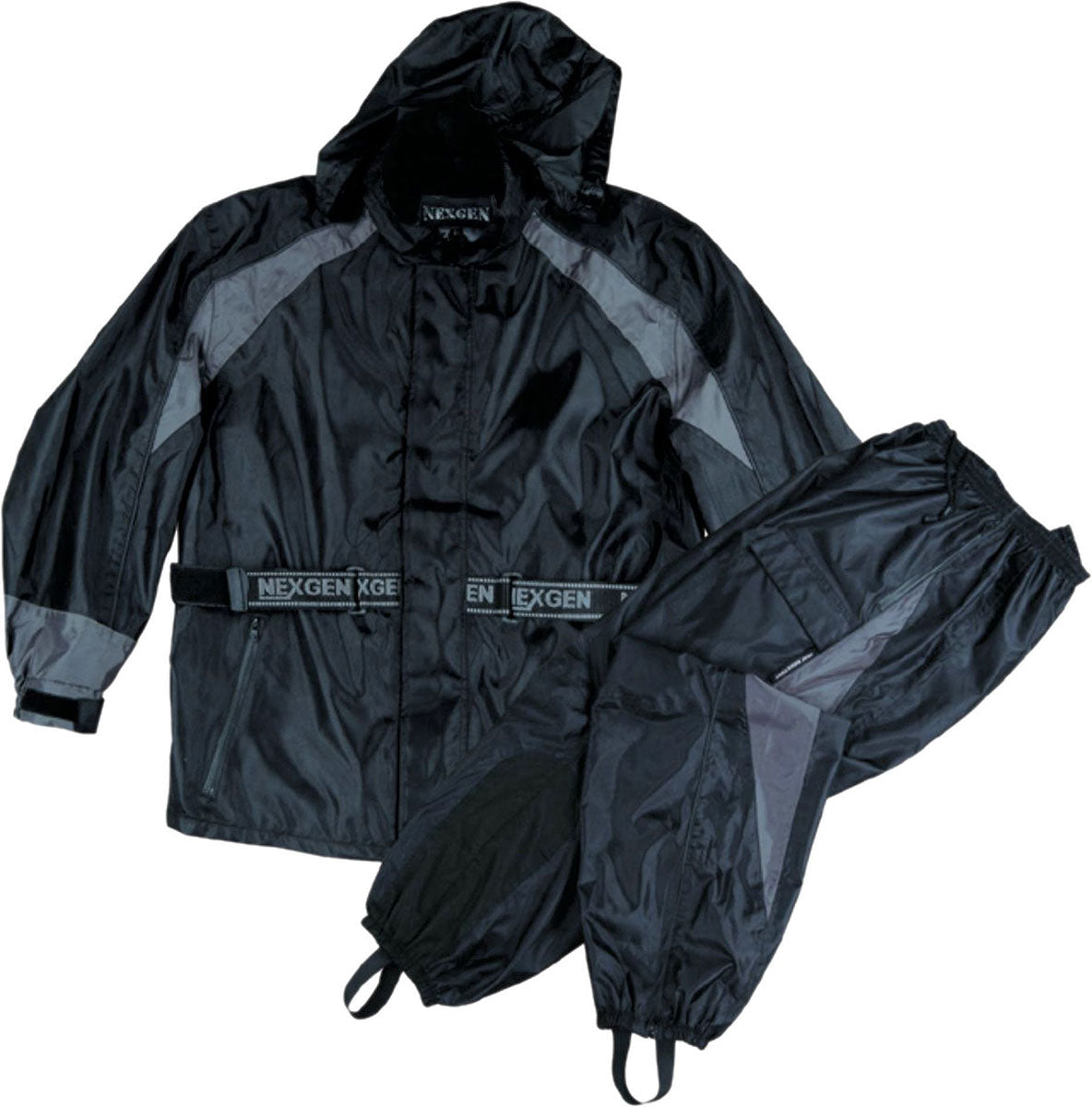 NexGen Men's SH2050 Black and Grey Hooded Water Proof Armored Rain Sui ...