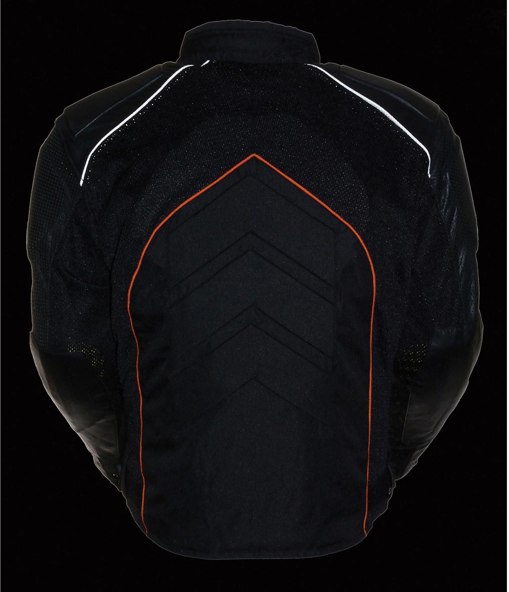 NexGen SH2153 Men's Black and Orange Armored Moto Textile and Leather Combo Jacket