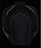 NexGen SH2153 Men's Black and Orange Armored Moto Textile and Leather Combo Jacket