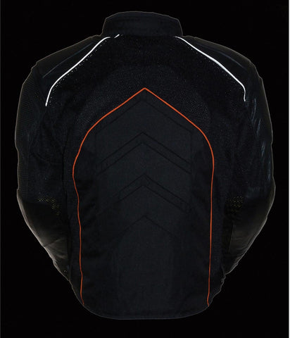 NexGen SH2153 Men's Black and Orange Armored Moto Textile and Leather Combo Jacket