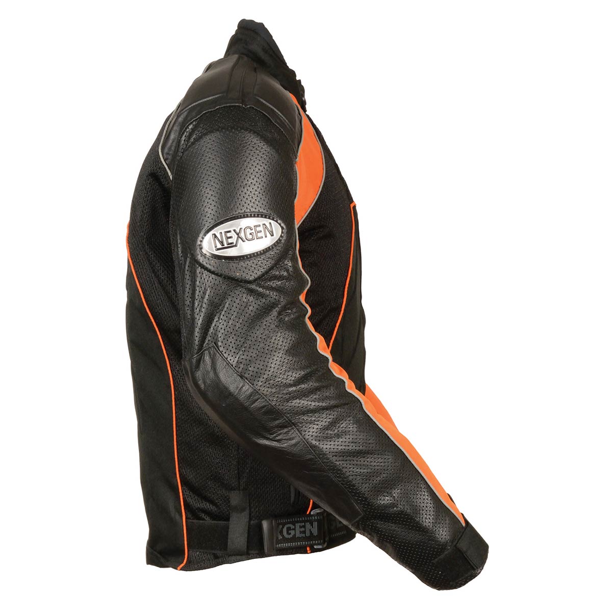 NexGen SH2153 Men's Black and Orange Armored Moto Textile and Leather Combo Jacket