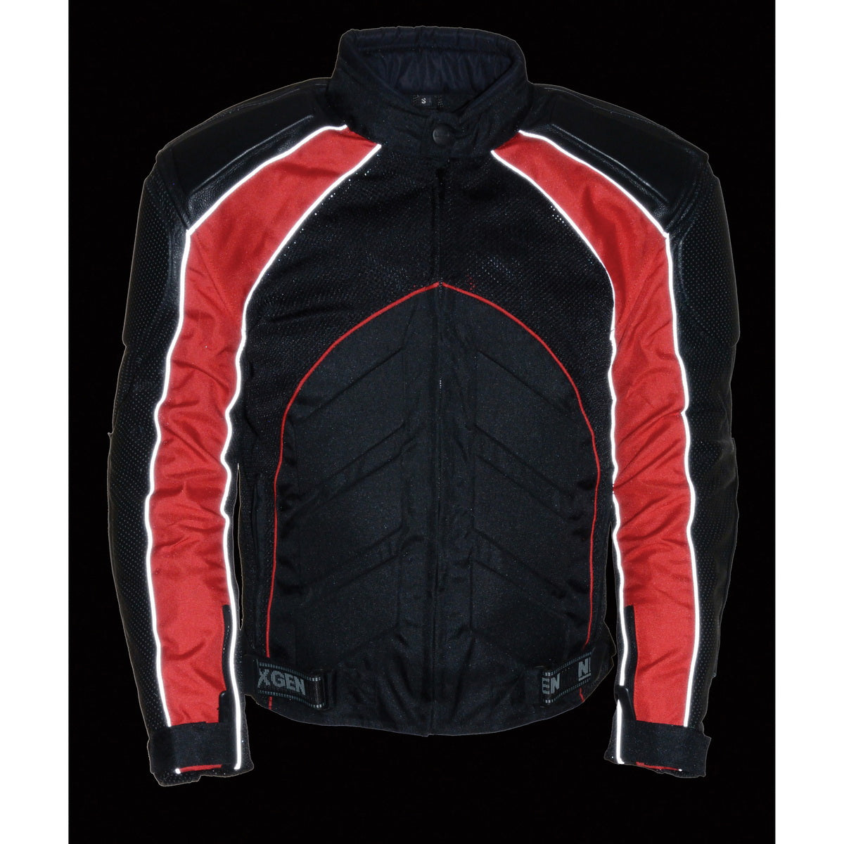 NexGen SH2153 Men's Combo Black and Red Armored Leather and Textile with Mesh Moto Jacket