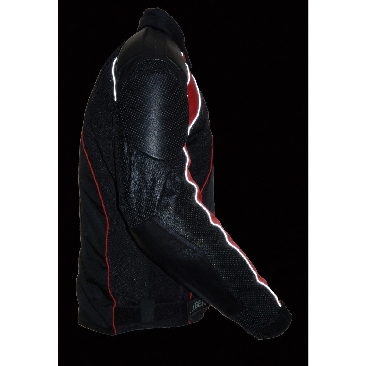 NexGen SH2153 Men's Combo Black and Red Armored Leather and Textile with Mesh Moto Jacket