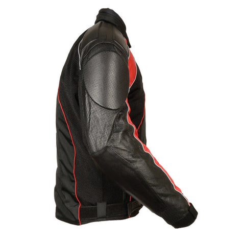 NexGen SH2153 Men's Combo Black and Red Armored Leather and Textile with Mesh Moto Jacket