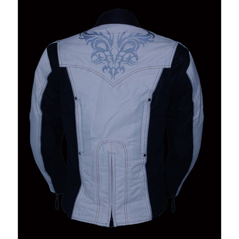 Milwaukee Leather SH2366 Women's'Reflective Tribal' Black and Cream Armored Motorcycle Textile Jacket