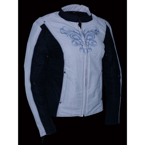 Milwaukee Leather SH2366 Women's'Reflective Tribal' Black and Cream Armored Motorcycle Textile Jacket