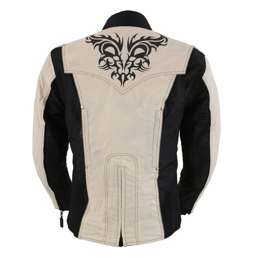 Milwaukee Leather SH2366 Women's'Reflective Tribal' Black and Cream Armored Motorcycle Textile Jacket