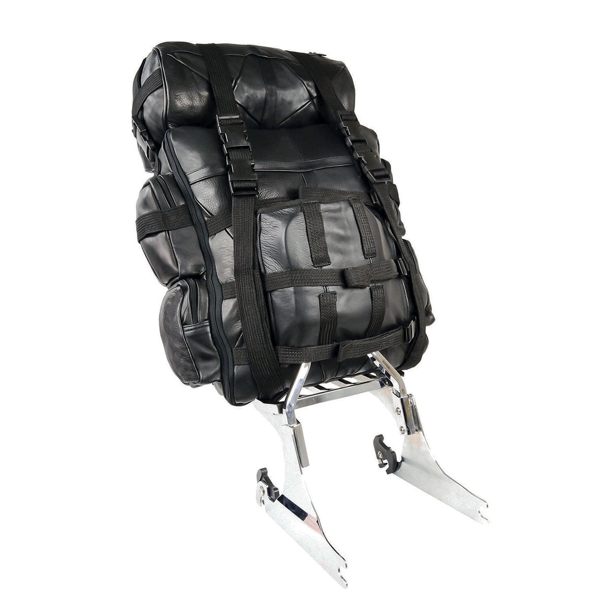 Milwaukee Leather SH537 Large Black Motorcycle Large Leather Deluxe Sissy Bar Pack Bag