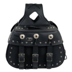 Milwaukee Leather SH652ZB Black Zip-Off Triple Buckle PVC Throw Over Motorcycle Saddlebags with Studs (18X11X7X19)