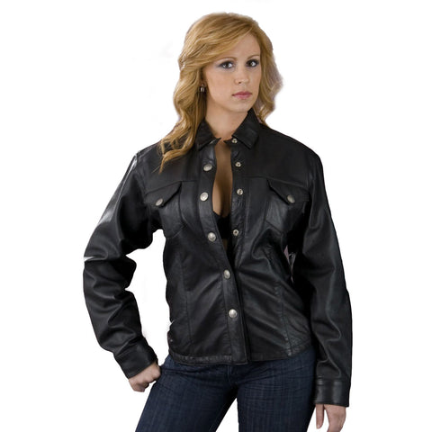 Leather King SH8028 Ladies Black Lambskin Leather Shirt