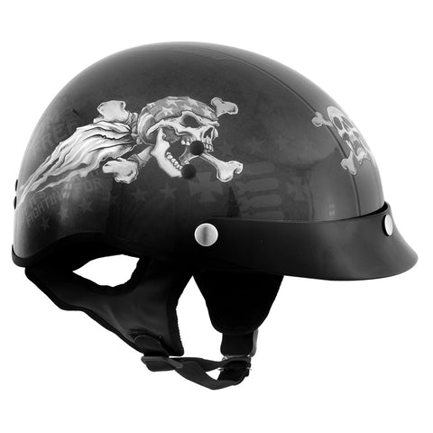 Milwaukee Helmets T70 'Freedom Skulls' Black Glossy Motorcycle DOT Approved Skull Cap Half Helmet for Men and Women Biker