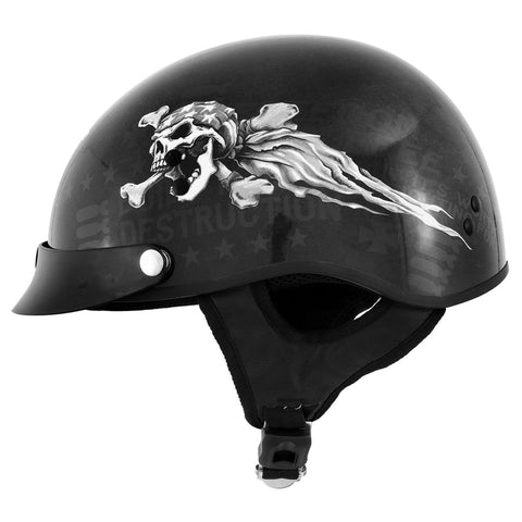 Milwaukee Helmets T70 'Freedom Skulls' Black Glossy Motorcycle DOT Approved Skull Cap Half Helmet for Men and Women Biker