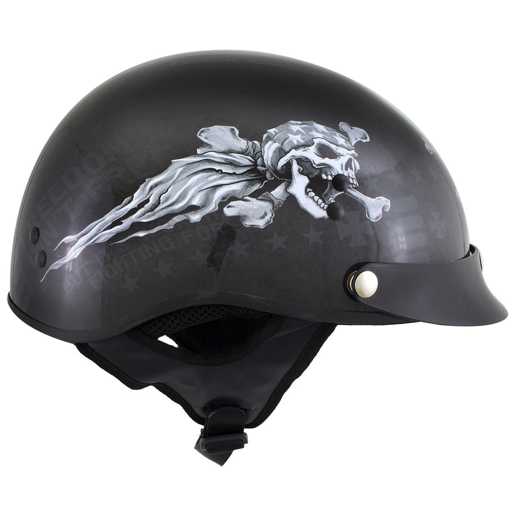 Milwaukee Helmets T70 Freedom Skulls Black Glossy Motorcycle DOT Appro Milwaukee Helmets T70 Freedom Skulls Black Glossy Motorcycle DOT Appro