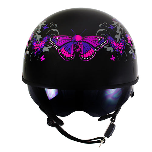 butterfly motorcycle helmet 3 4 purple Milwaukee Helmets T72 Gloss Black Pink Butterflies Advanced DOT Helmet w/ Drop Down Visor