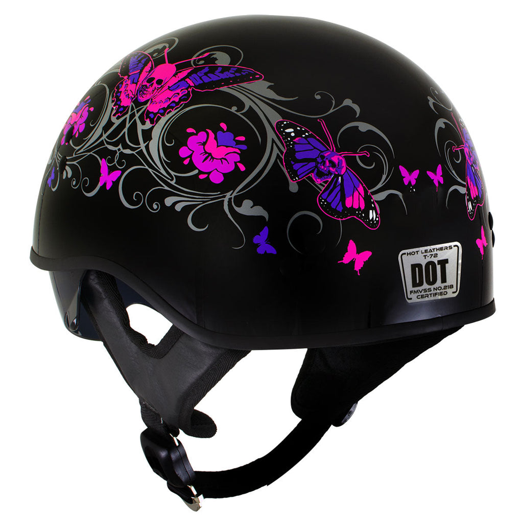 black and pink skull motorcycle helmet T72 Black Pink Butterflies DOT Helmet