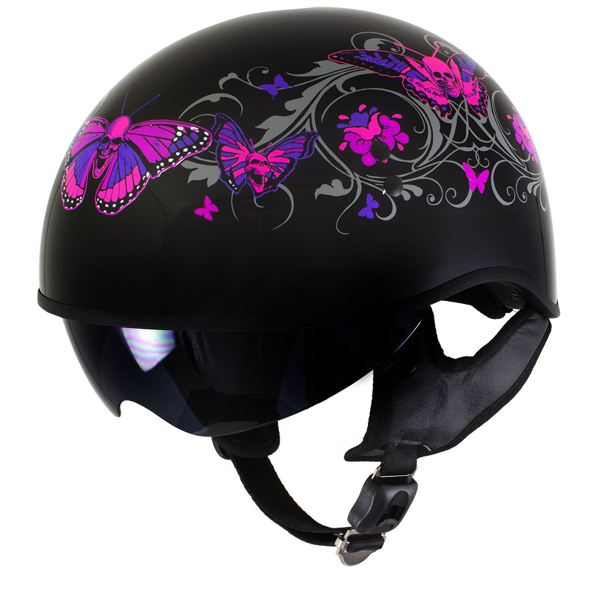 T72 Black Pink Butterflies DOT Helmet
