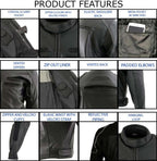Milwaukee Leather LKM17013 Men's Premium Black Advanced Leather Motorcycle Jacket w/ CE Armor Protection