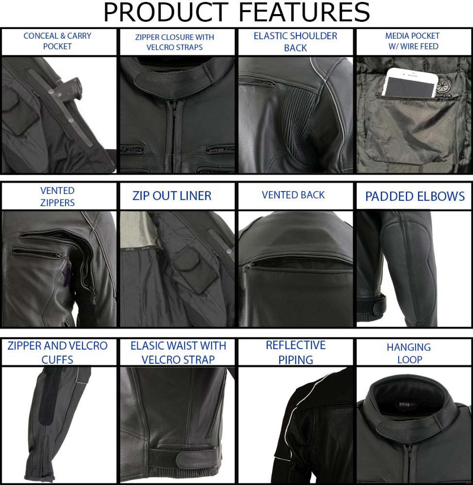 Milwaukee Leather LKM17013 Men's Premium Black Advanced Leather Motorcycle Jacket w/ CE Armor Protection