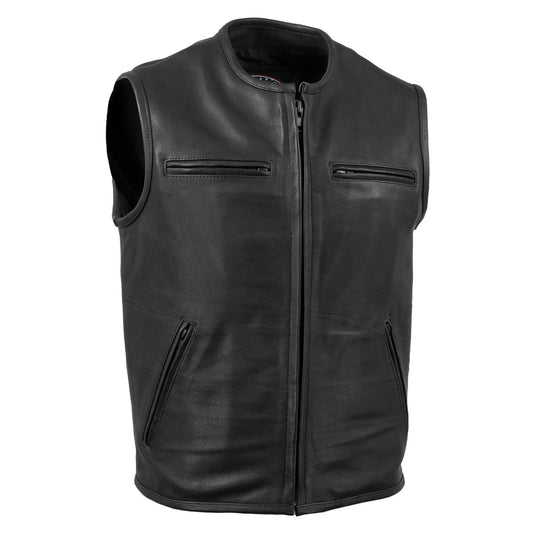 Milwaukee Leather USA MADE MLVSM5001 Men's Black Steerhide Premium Leather Motorcycle Club Style Vest