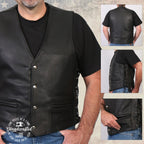 Milwaukee Leather USA MADE MLVSM5003 Men's Black Gaucho Extra Long Back Premium Steerhide Motorcycle Leather Vest