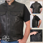 Milwaukee Leather USA MADE MLVSM5004 Men's Black Chaos Premium Dual Closure Motorcycle Leather Vest