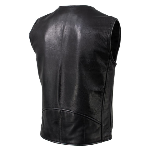 Milwaukee Leather USA MADE MLVSM5009 Men's Black 'Slinger' V-Neck Motorcycle Premium Leather Zippered Vest