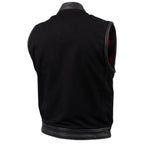 Milwaukee Leather USA MADE MLVSM5101 Men's Black Burn Out Denim and Leather Motorcycle Vest with Plaid Red Lining