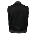 Milwaukee Leather USA MADE MLVSM5101 Men's Black Burn Out Denim and Leather Motorcycle Vest with Plaid Red Lining