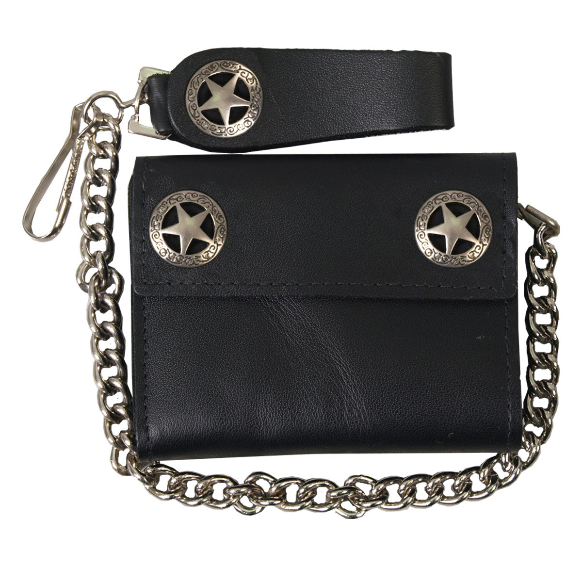 Hot Leathers WLA1010 4" Western Star Black Leather Wallet with Chain - GRP