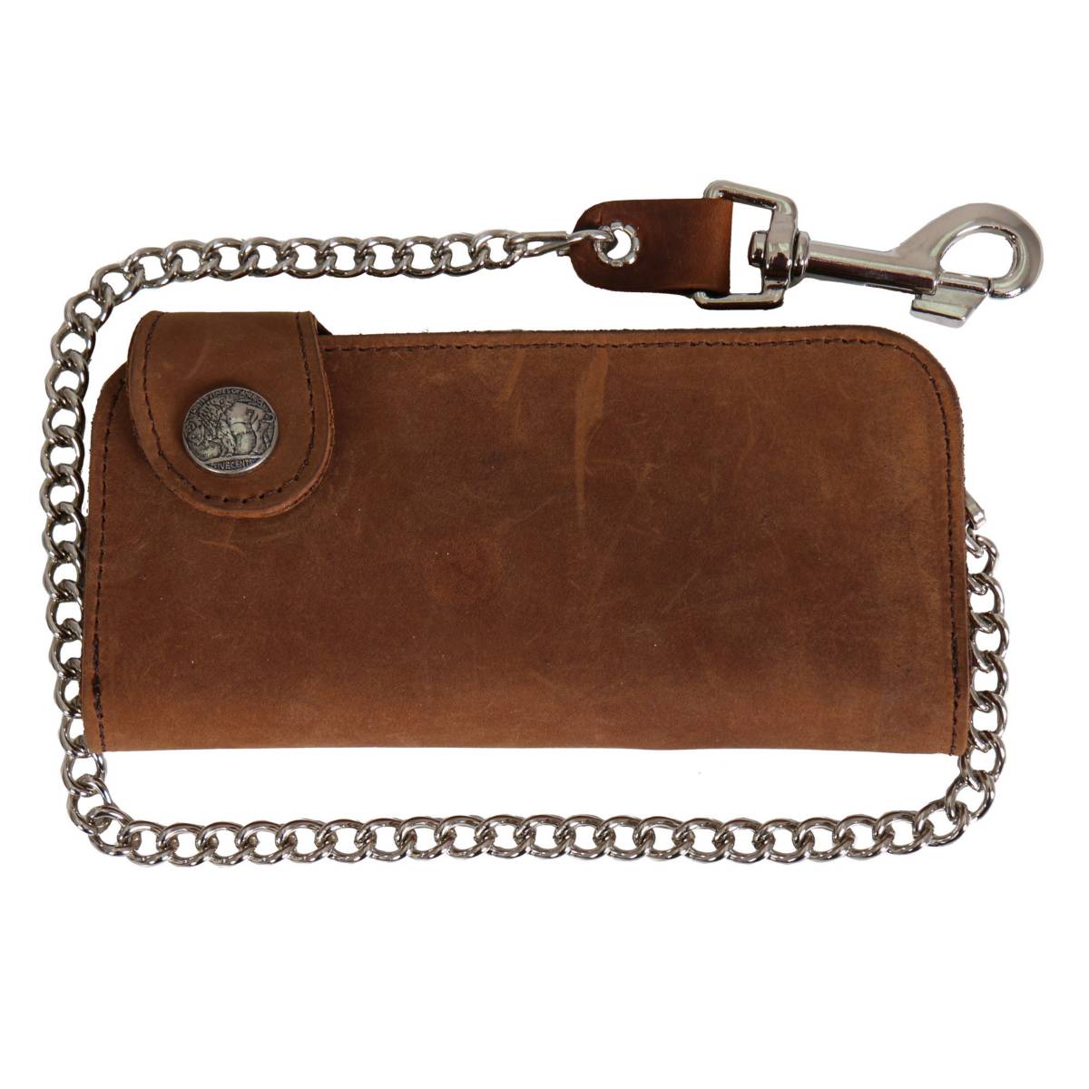 Hot Leathers WLA3002 7" Brown Buffalo Nickel Snap Bi-Fold Wallet with Chain - GRP