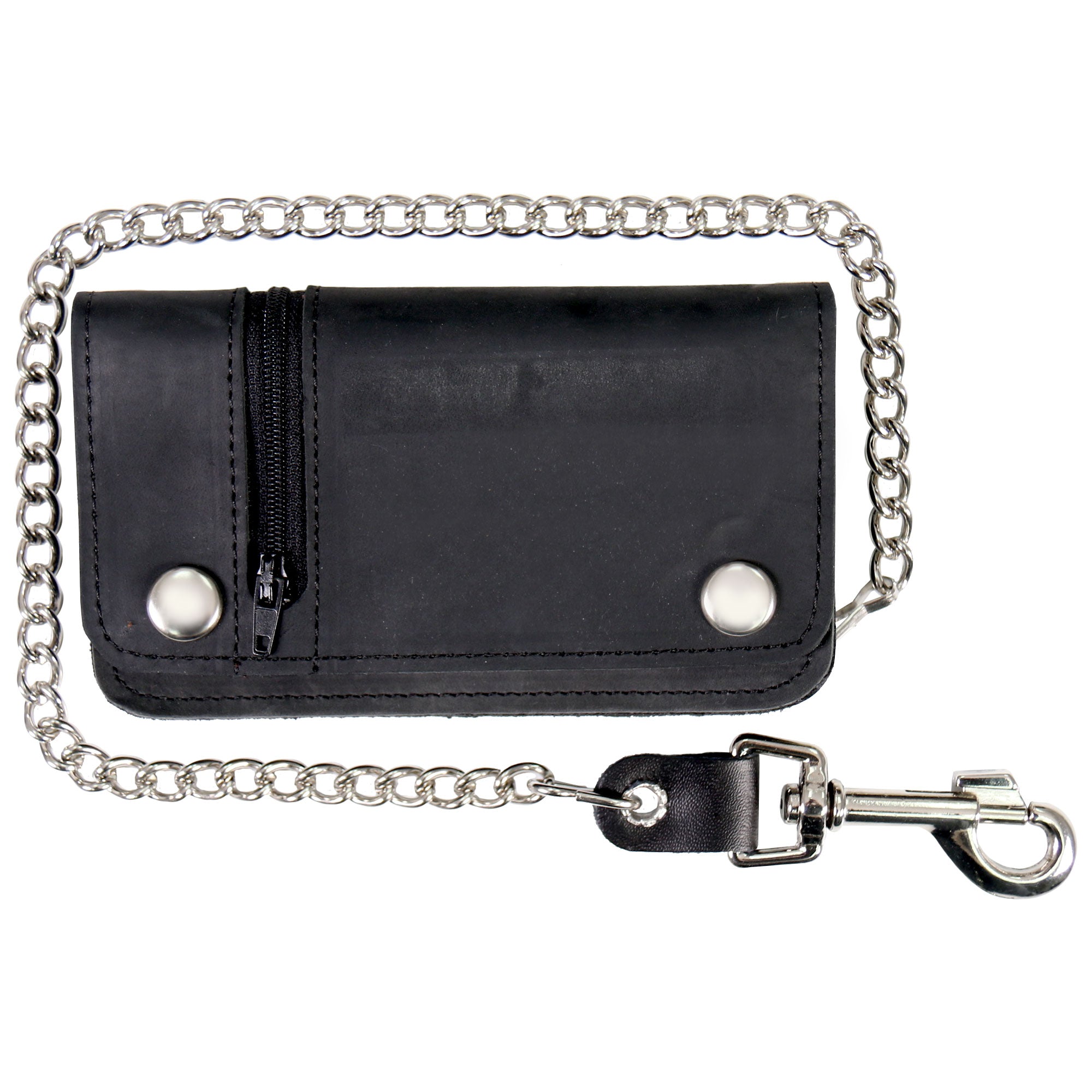 Hot Leathers WLC3101 6" Black Premium Leather Bi-Fold Wallet with Change Pocket and Chain - GRP