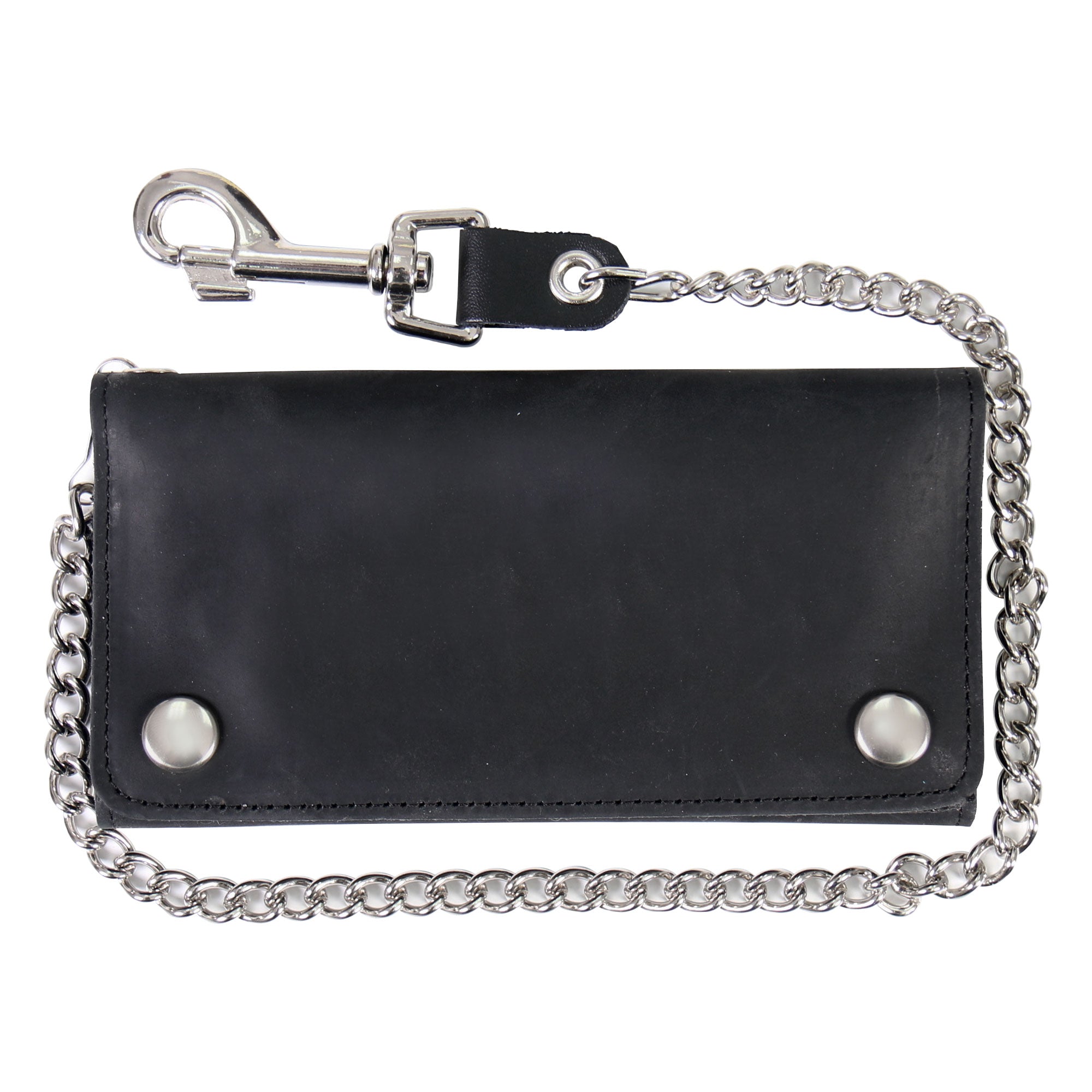 Hot Leathers WLC3102 7" Black Premium Leather Tri-Fold Wallet with Chain - GRP
