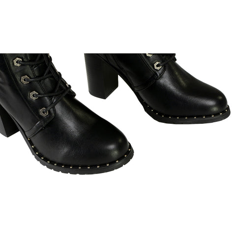 Milwaukee Leather X9442 Women's Black Lace-Up Tall Fashion Biker Boots with High Heel & Studs