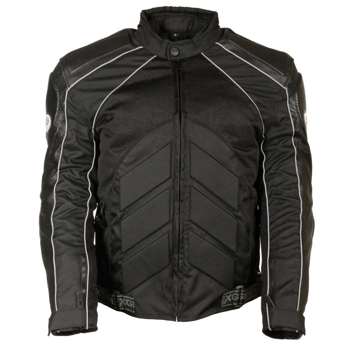 NexGen SH2153 Men's Black Armored Moto Textile and Leather Combo Jacket